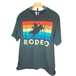 Port Company Rainbow striped sunset bull riding men's t-shirt size large